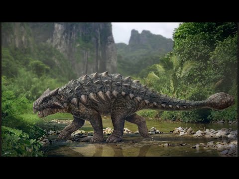 Dinosaurio que tiene una bola en su cola