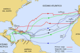 Mapa de las rutas de Cristóbal Colón